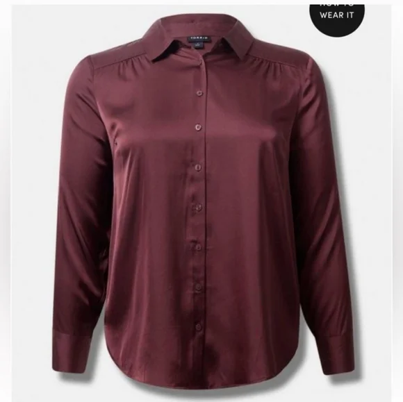 NWT Torrid Madison Satin Button-Up Long Sleeve Shirt Size 1X 14-16 - Picture 1 of 9